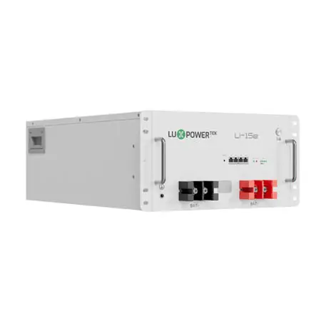 luxpower-li-15e-15kwh-24v-battery Luxpower Li-15e 15kWh 24V battery installed in residential solar power backup system cabinet.